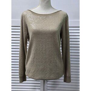 Alice + Olivia Beige Size Small Cashmere Blend Long Sl Sequins Boat Neck Sweater